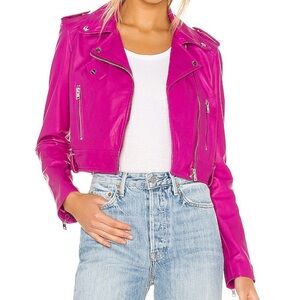 LAMARQUE Ciara Leather Jacket in Fuchsia Size Small